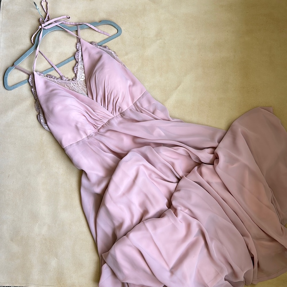 JJ’s House Empire V-Neck Floor Length Chiffon Bridesmaid Dress, Dusty Rose Sz 16